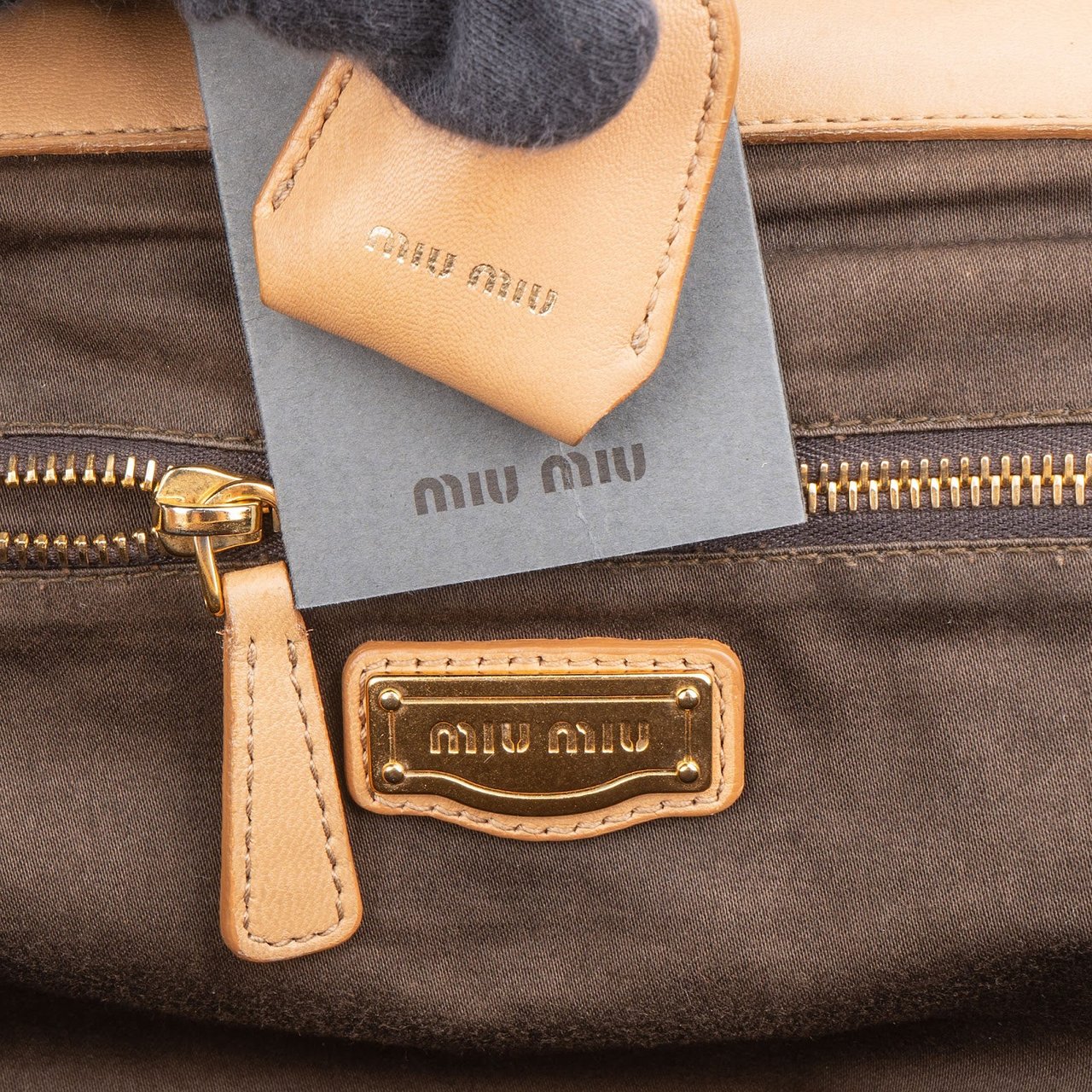 Miu Miu Matelassé Nappa Leather Braided Handle Handbag Beige