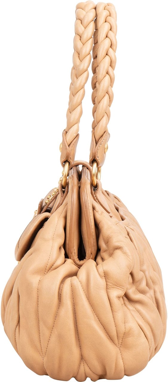 Miu Miu Matelassé Nappa Leather Braided Handle Handbag Beige