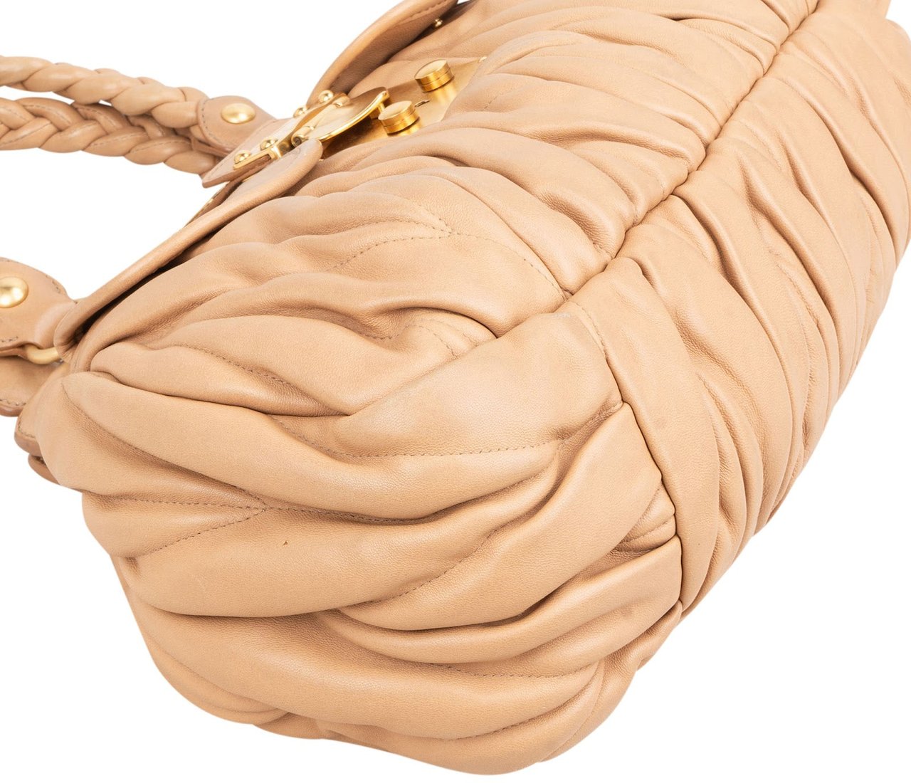 Miu Miu Matelassé Nappa Leather Braided Handle Handbag Beige