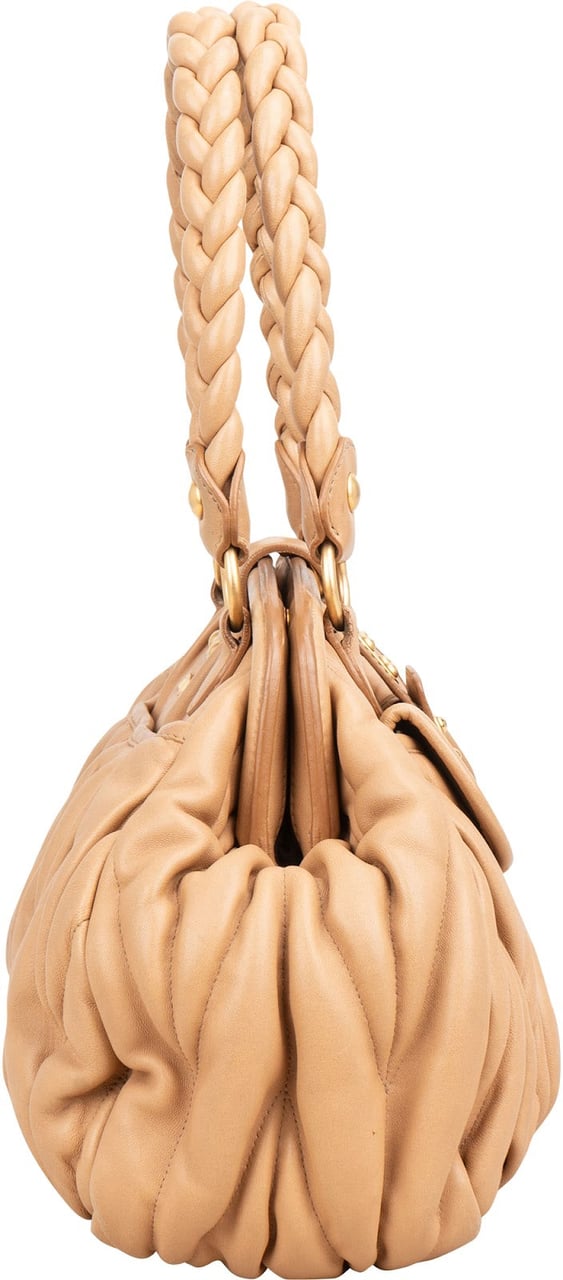 Miu Miu Matelassé Nappa Leather Braided Handle Handbag Beige