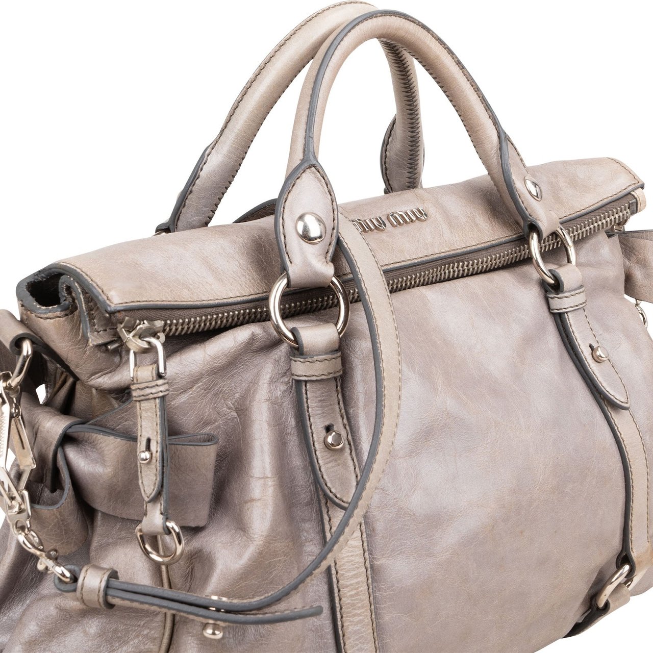 Miu Miu Vitello Lux Leather Bow Handbag Divers