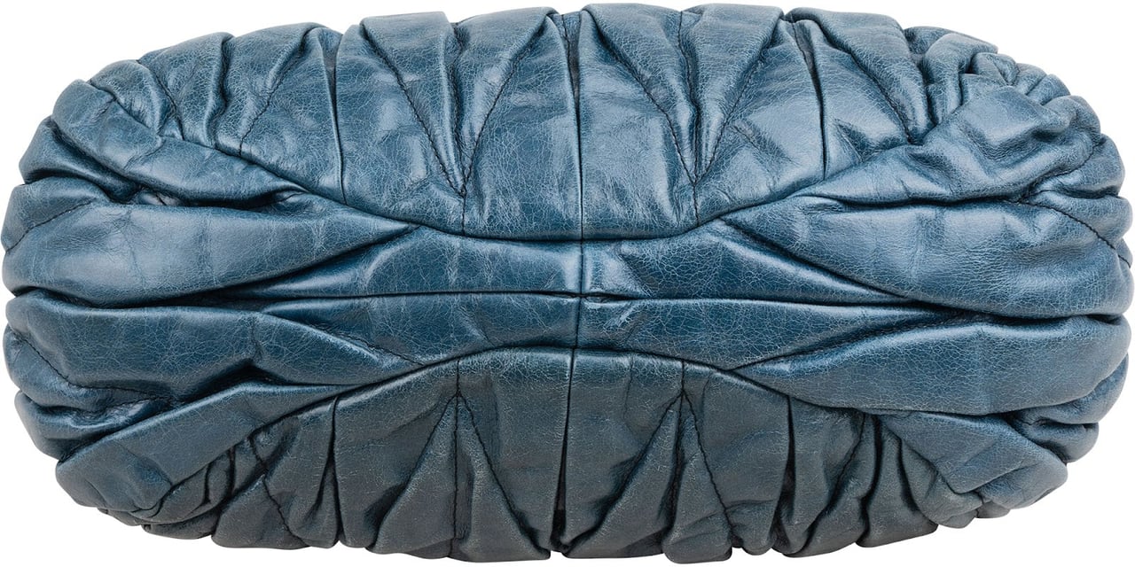 Miu Miu Blue Leather Vitello Lux Pleated Handbag Blauw