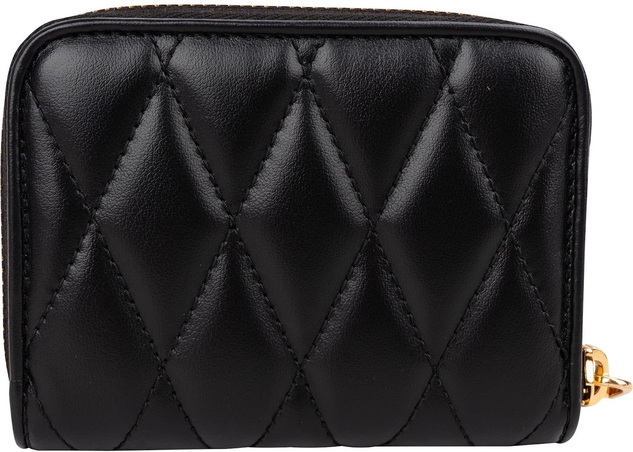 Miu Miu Matelassé Leather Biker Zip Around Coin Wallet Zwart