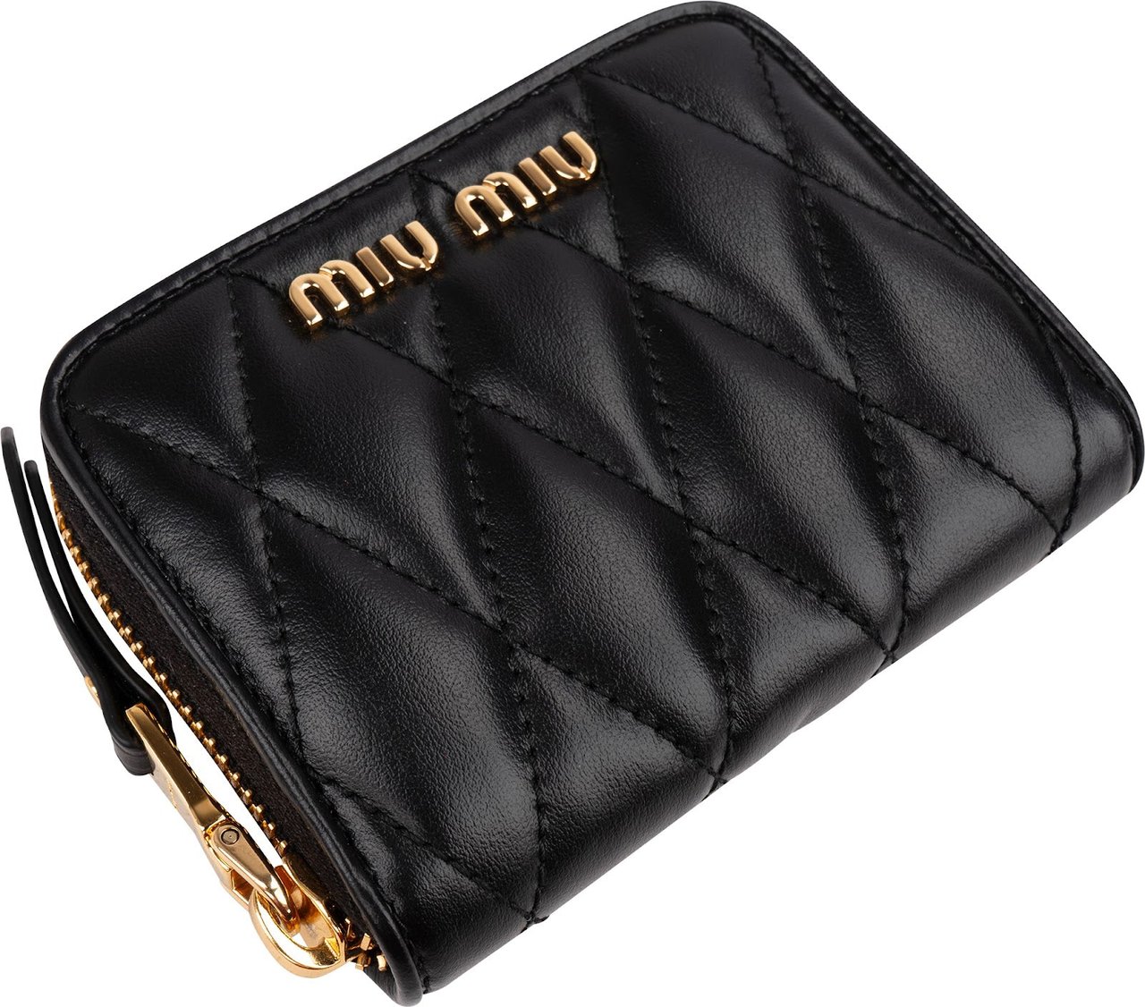 Miu Miu Matelassé Leather Biker Zip Around Coin Wallet Zwart