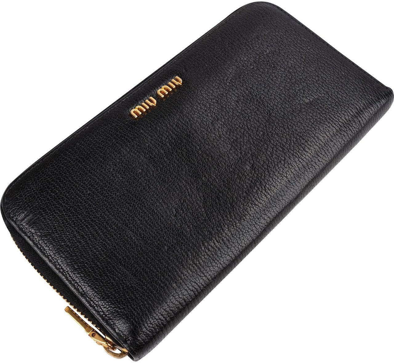 Miu Miu Black Leather Zip Around Wallet Zwart