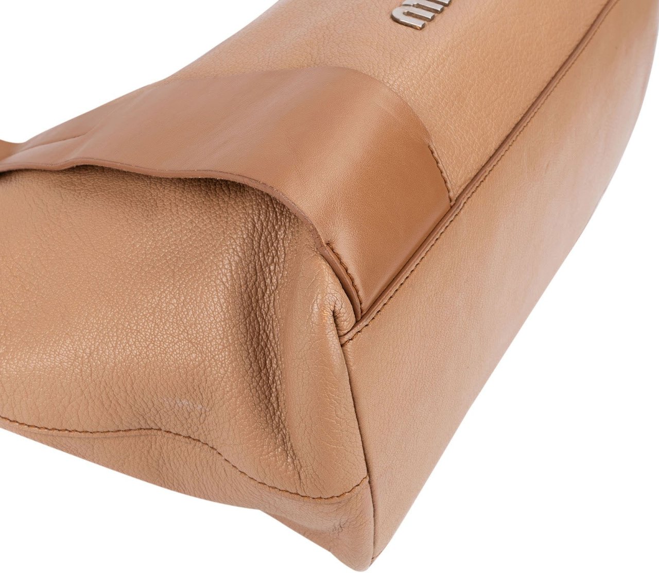 Miu Miu Vitello Madras Brown Leather Tote Shoulder Bag Beige