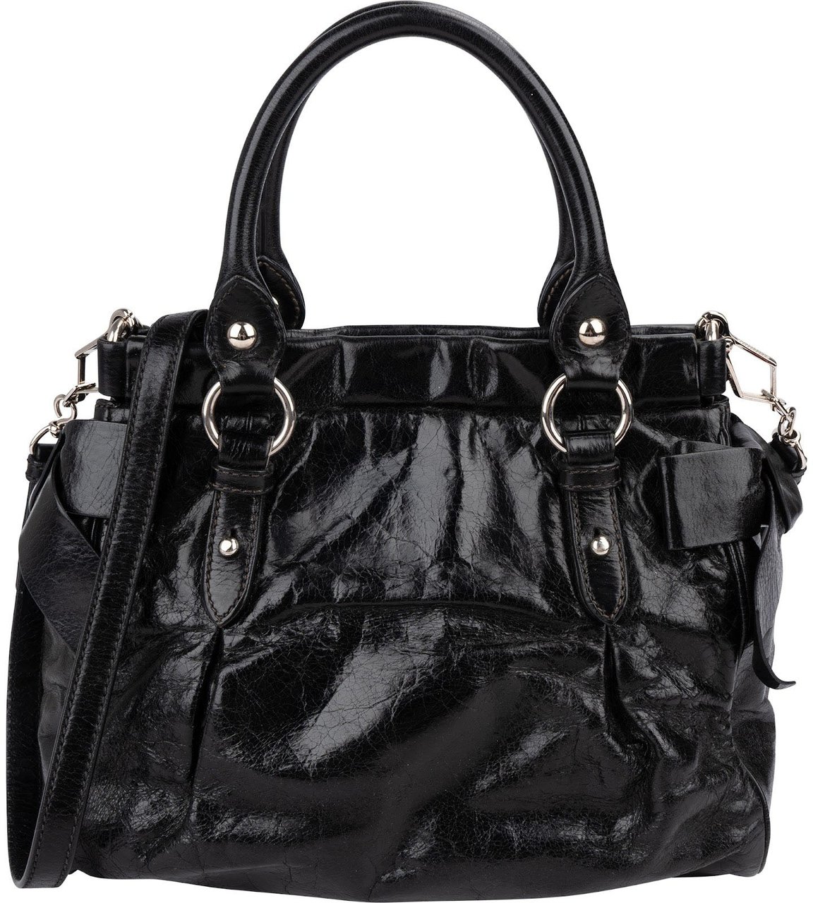 Miu Miu Vitello Lux Leather Handbag Zwart