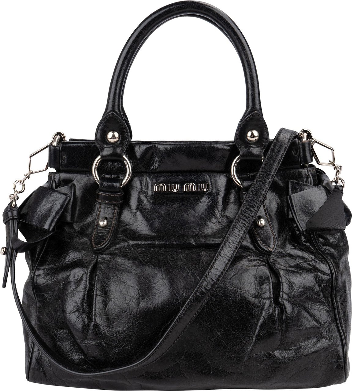 Miu Miu Vitello Lux Leather Handbag Zwart