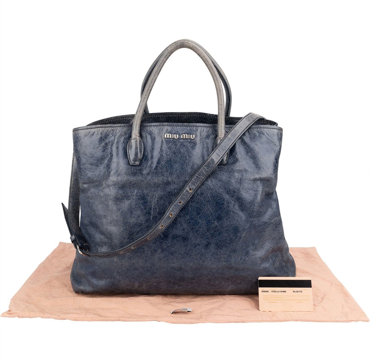 Miu Miu Bluelette Vitello Shine Leather Tote Handbag Blauw