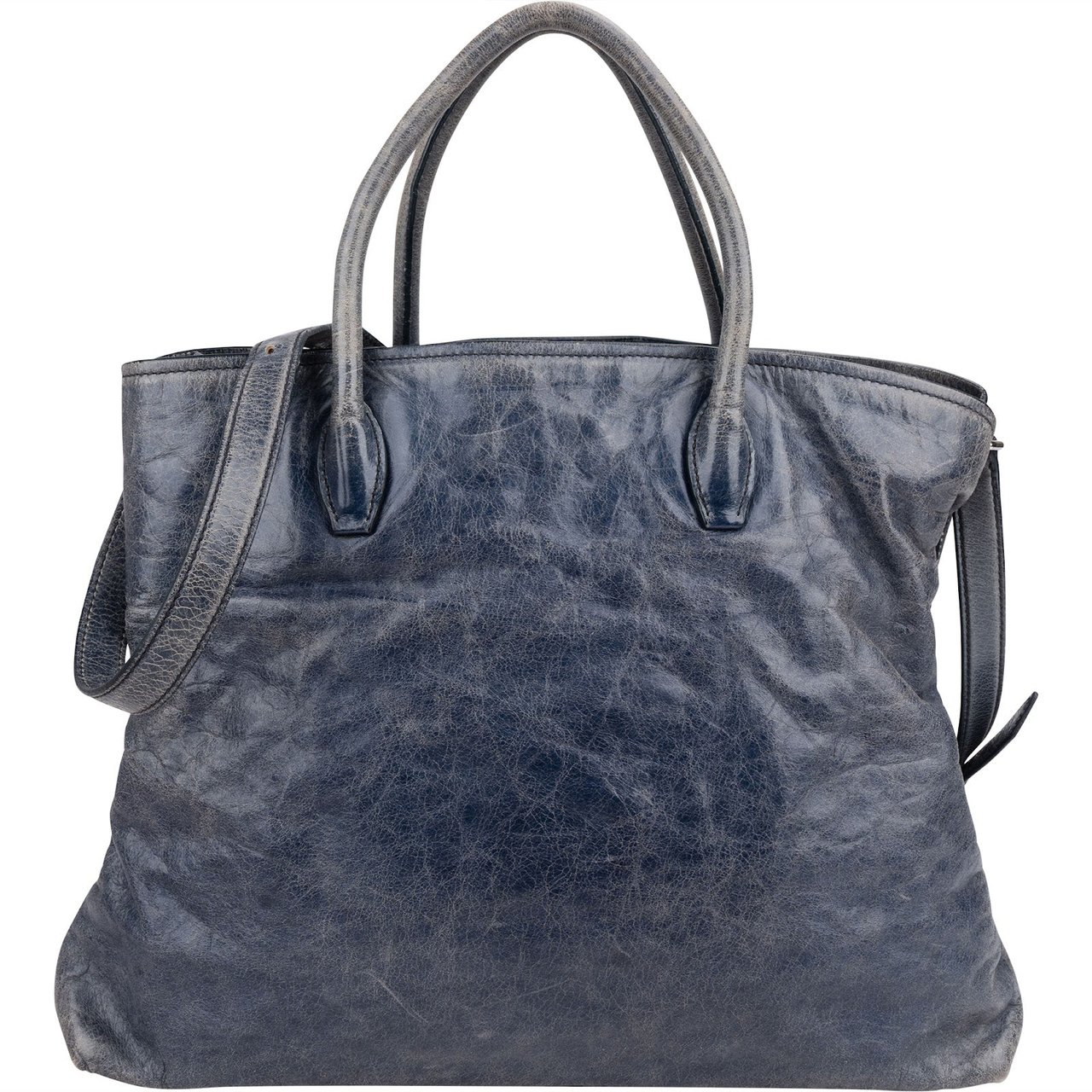 Miu Miu Bluelette Vitello Shine Leather Tote Handbag Blauw