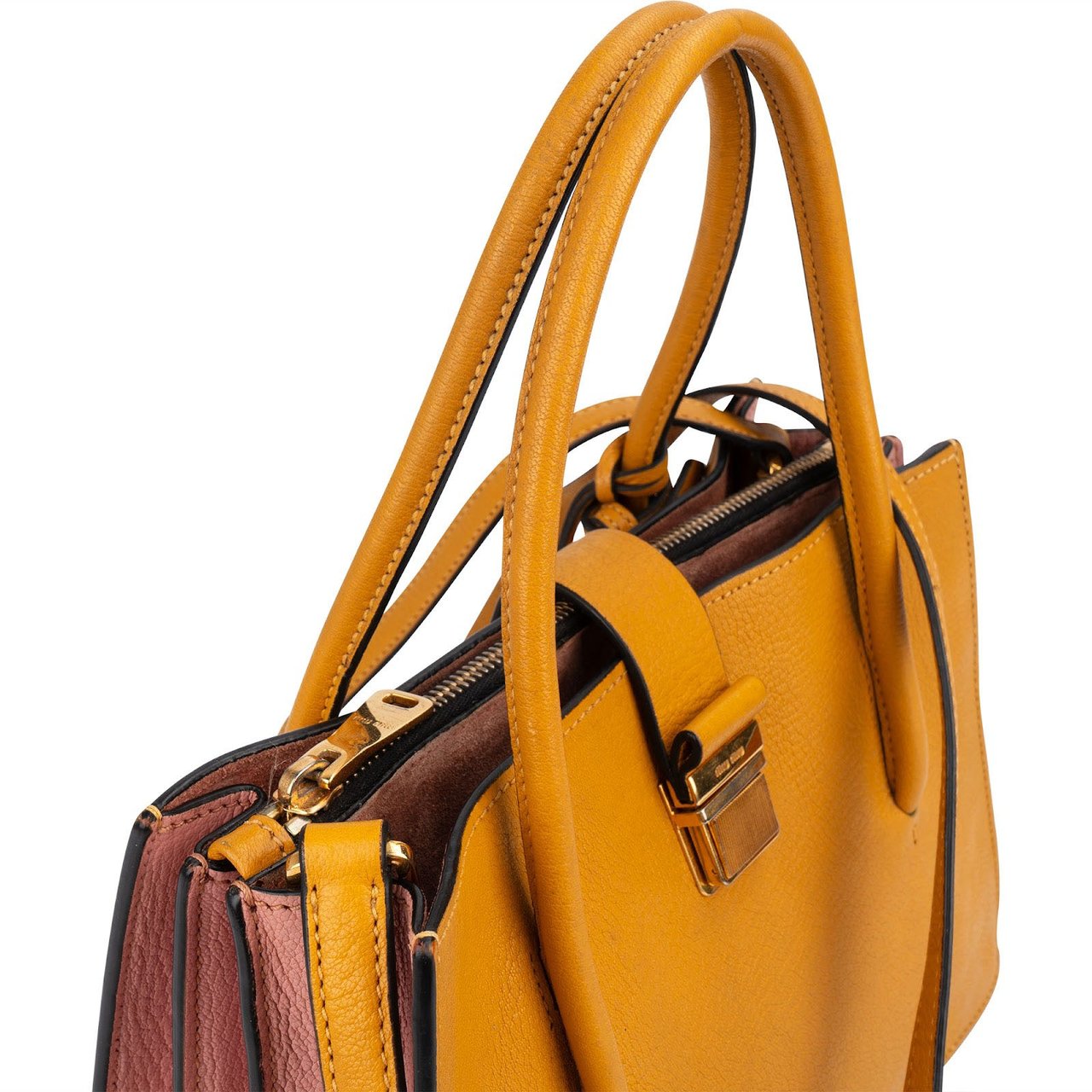Miu Miu Bicolor Madras Leather Top Handle Handbag Divers