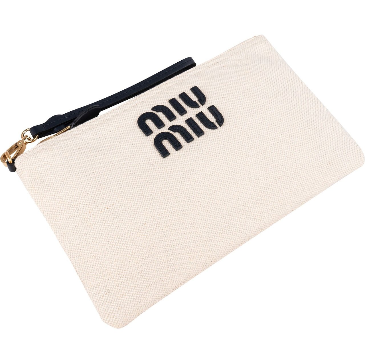 Miu Miu Chic Canvas Emblem Pouch Bag Wit