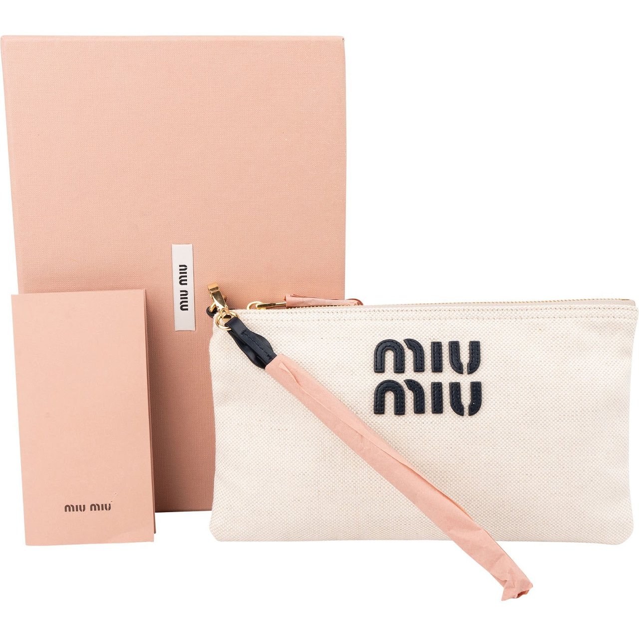 Miu Miu Chic Canvas Emblem Pouch Bag Wit