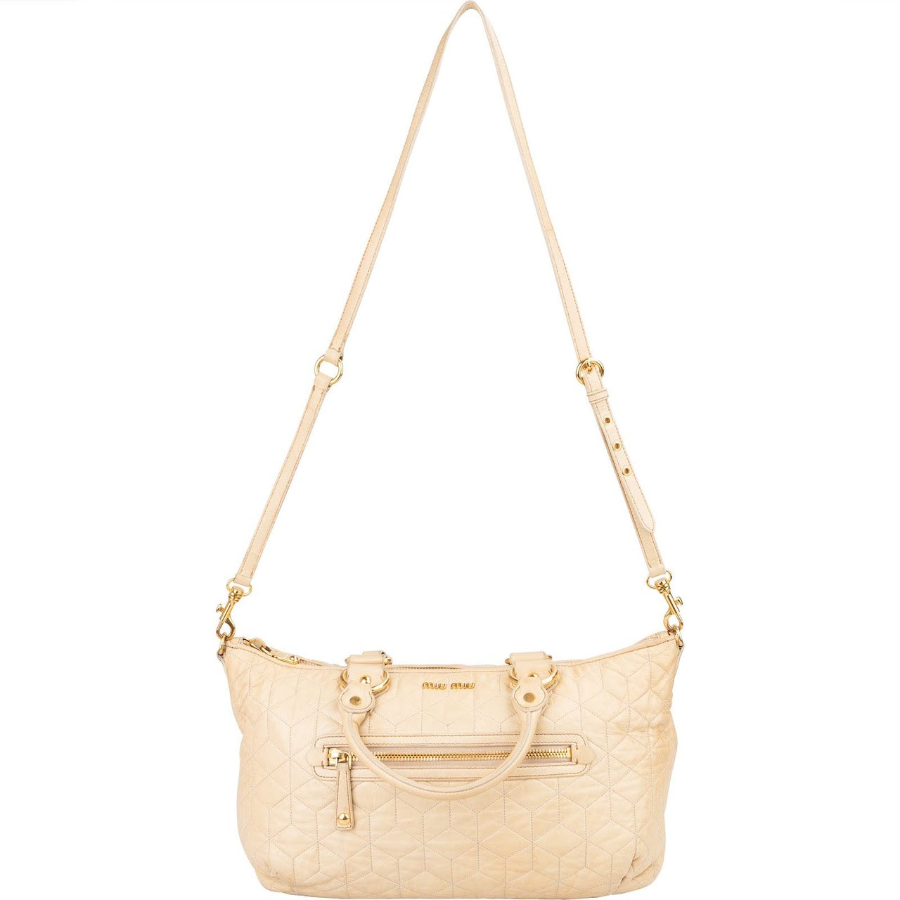 Miu Miu Quilted Leather Bowler Handbag Beige