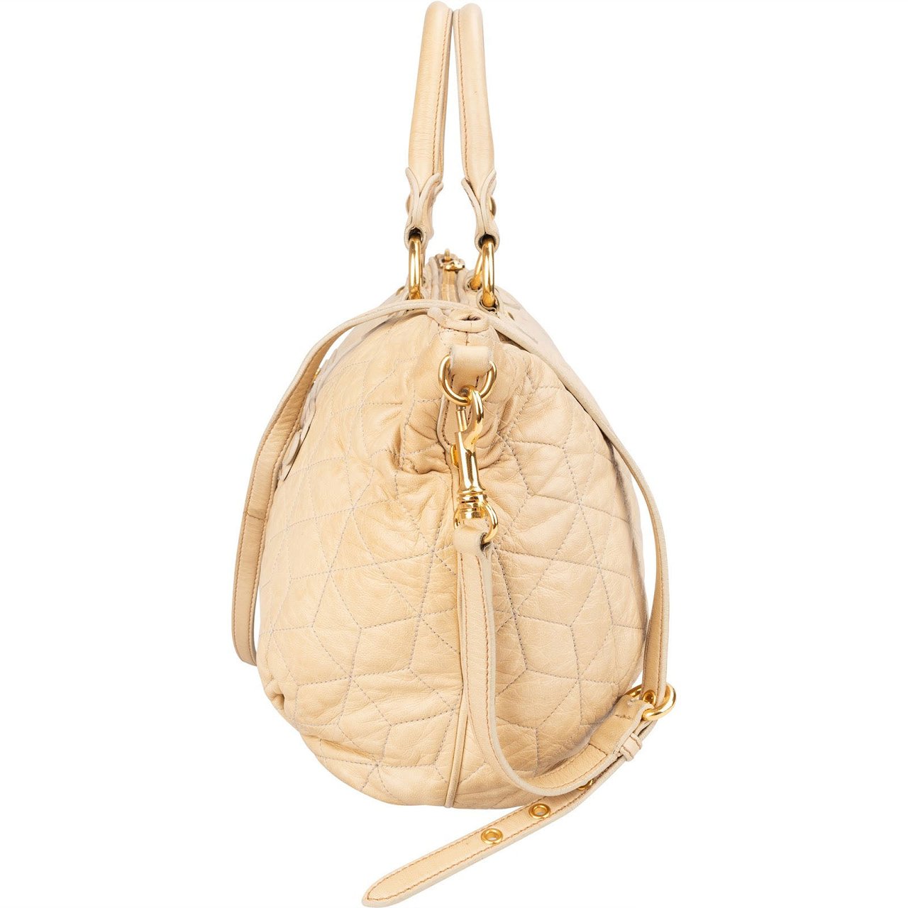 Miu Miu Quilted Leather Bowler Handbag Beige