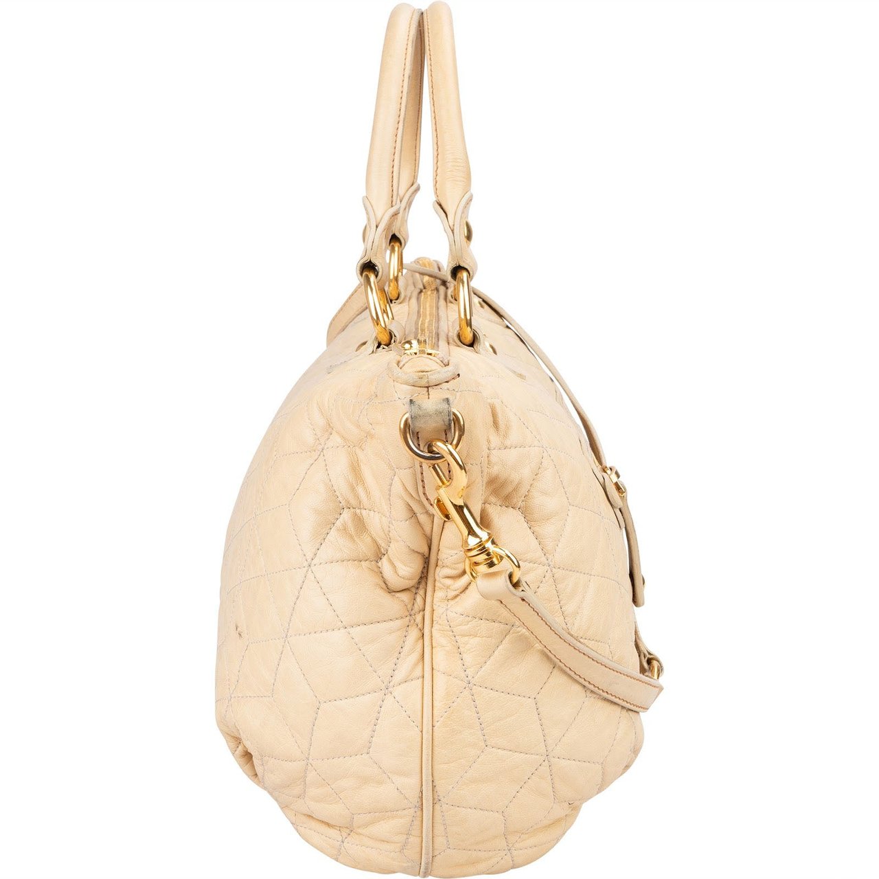 Miu Miu Quilted Leather Bowler Handbag Beige