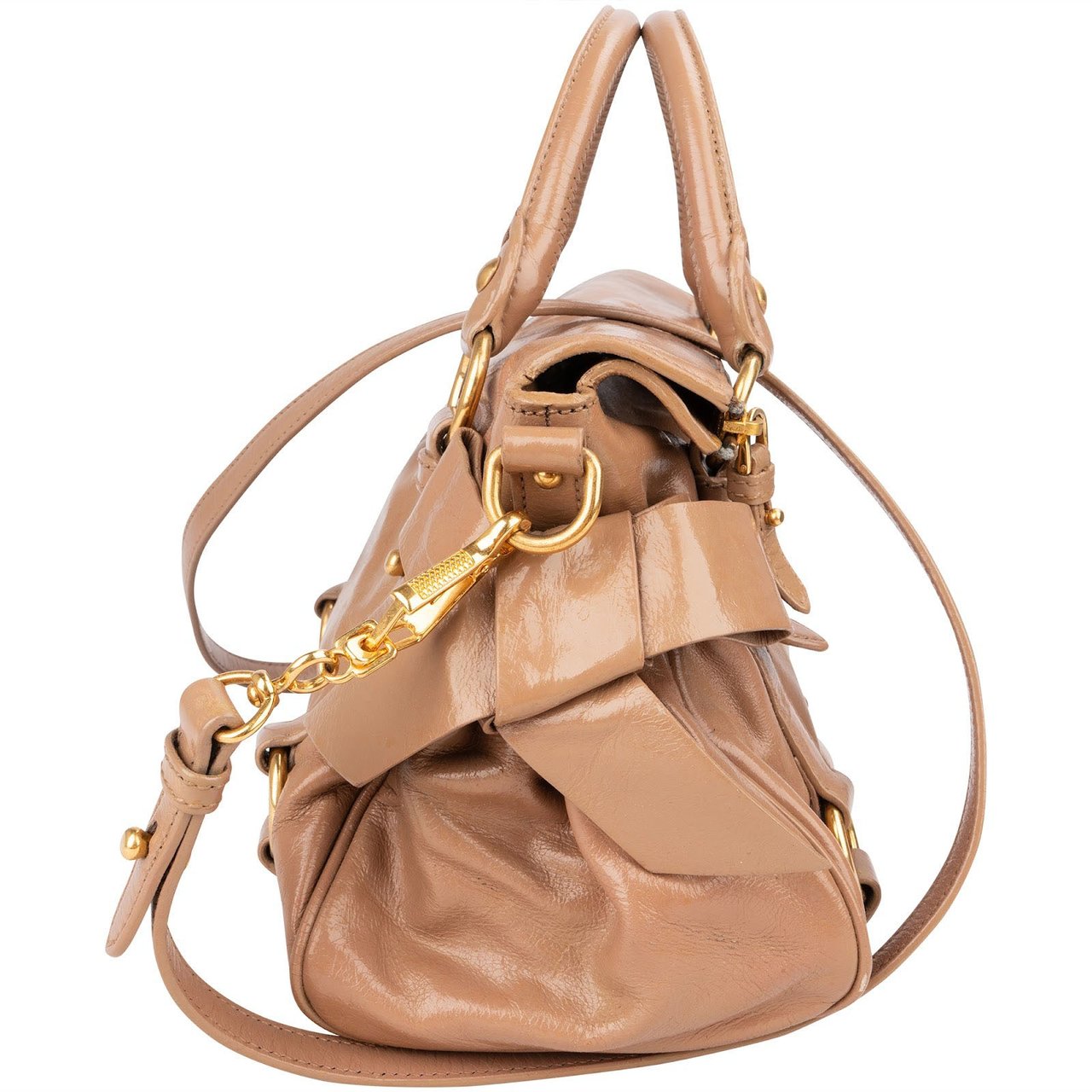 Miu Miu Vitello Lux Leather Bow Handbag Roze