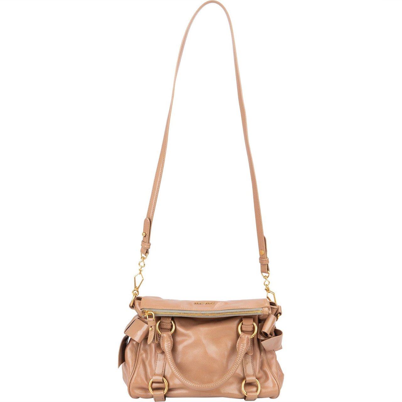 Miu Miu Vitello Lux Leather Bow Handbag Roze