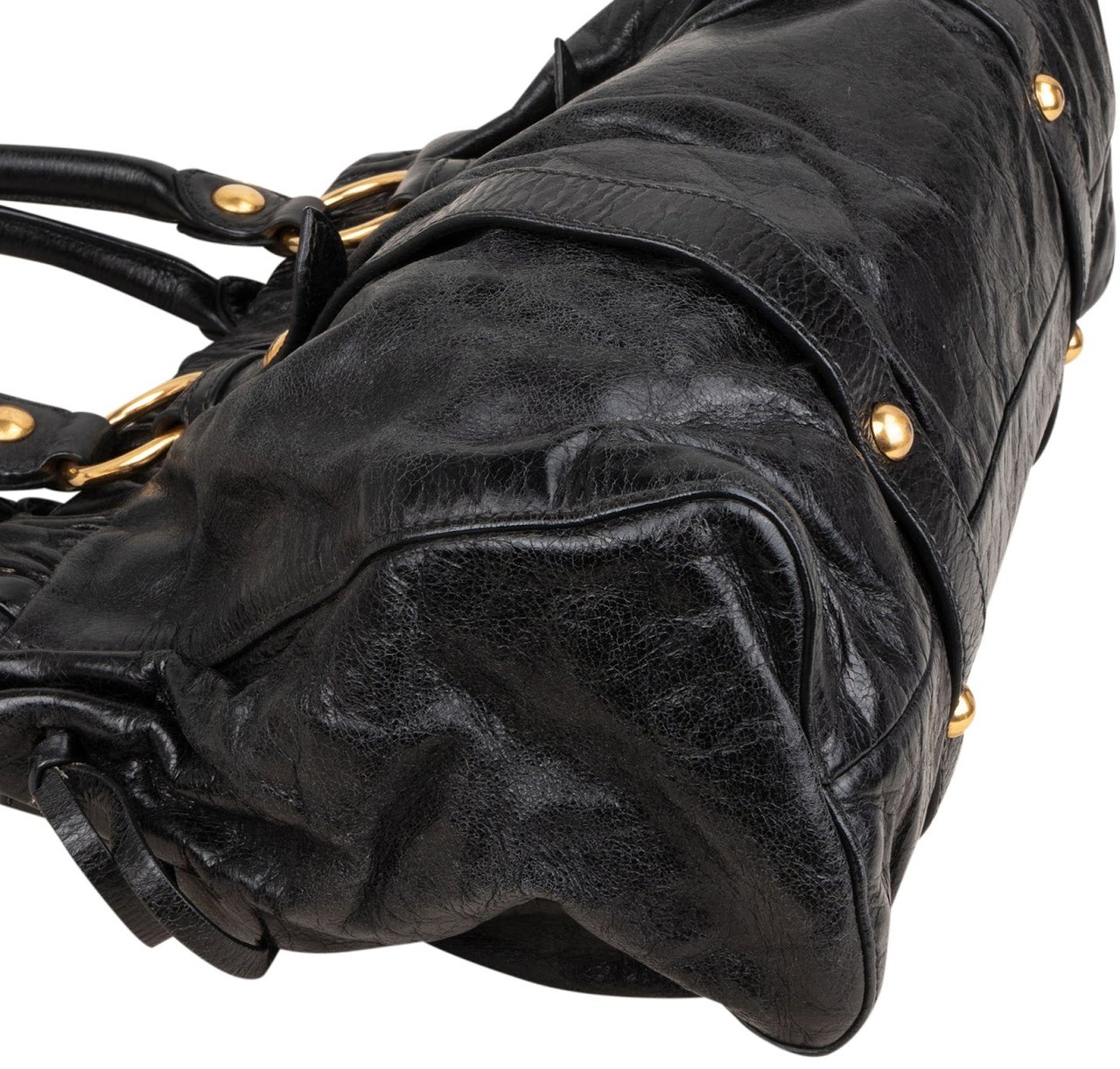 Miu Miu Black Vitello Lux Leather Satchel Handbag Zwart