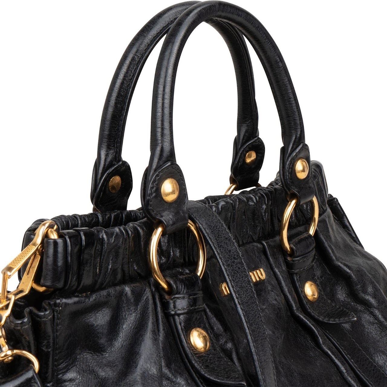 Miu Miu Black Vitello Lux Leather Satchel Handbag Zwart