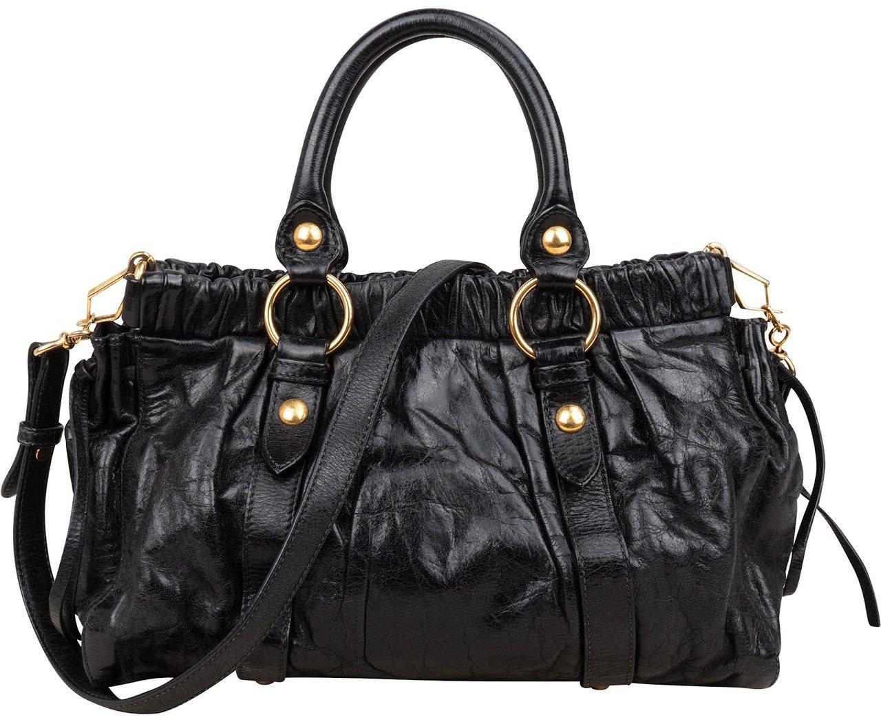 Miu Miu Black Vitello Lux Leather Satchel Handbag Zwart