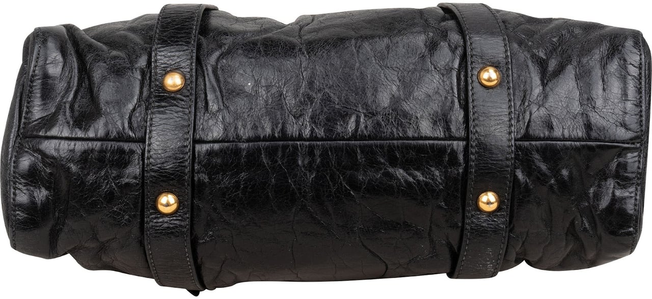 Miu Miu Black Vitello Lux Leather Satchel Handbag Zwart