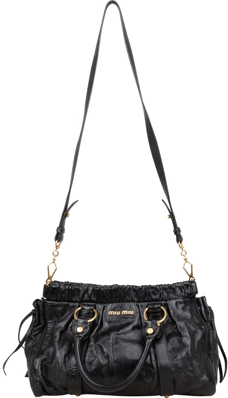 Miu Miu Black Vitello Lux Leather Satchel Handbag Zwart