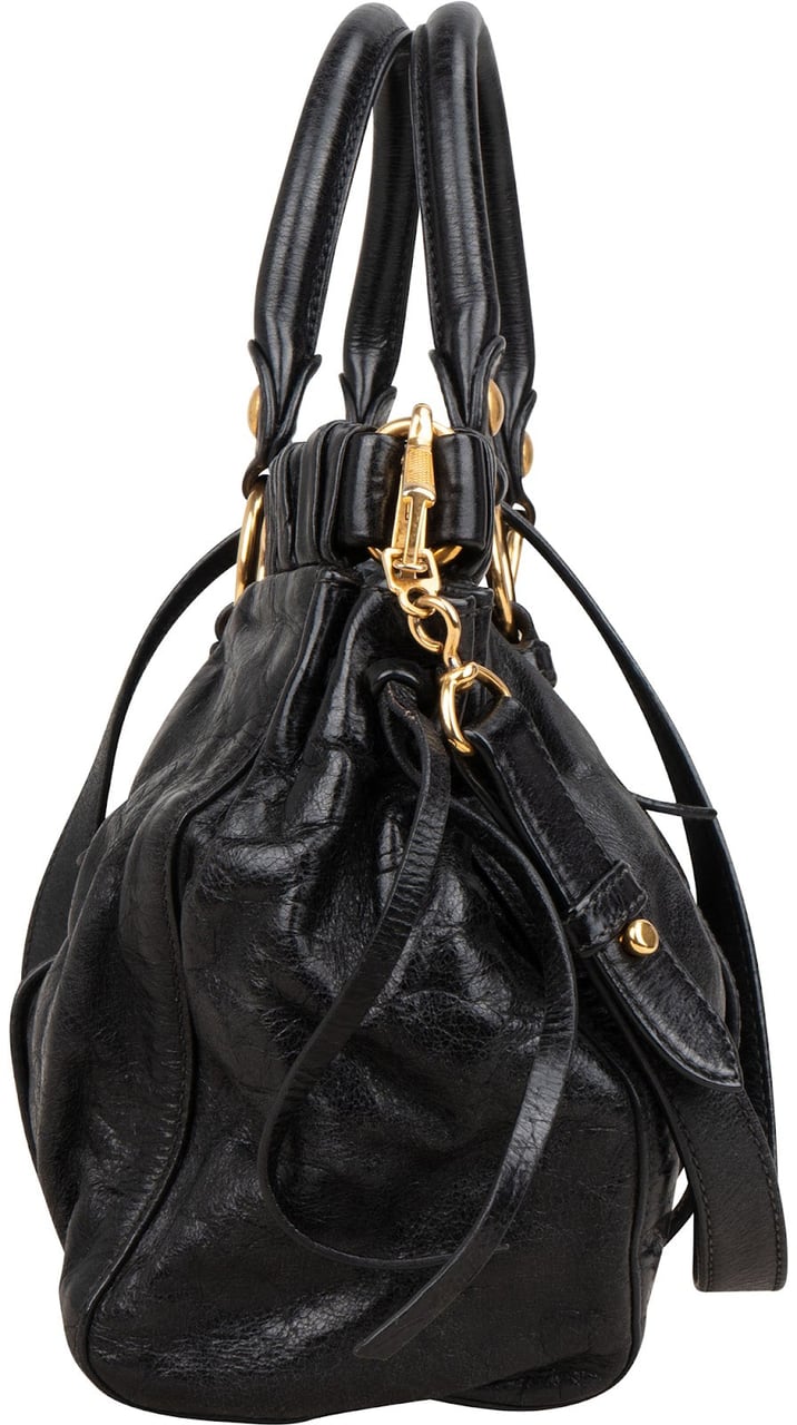Miu Miu Black Vitello Lux Leather Satchel Handbag Zwart