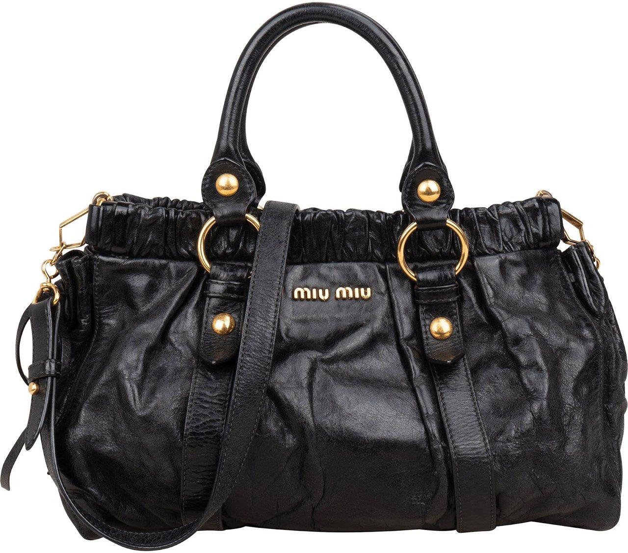 Miu Miu Black Vitello Lux Leather Satchel Handbag Zwart