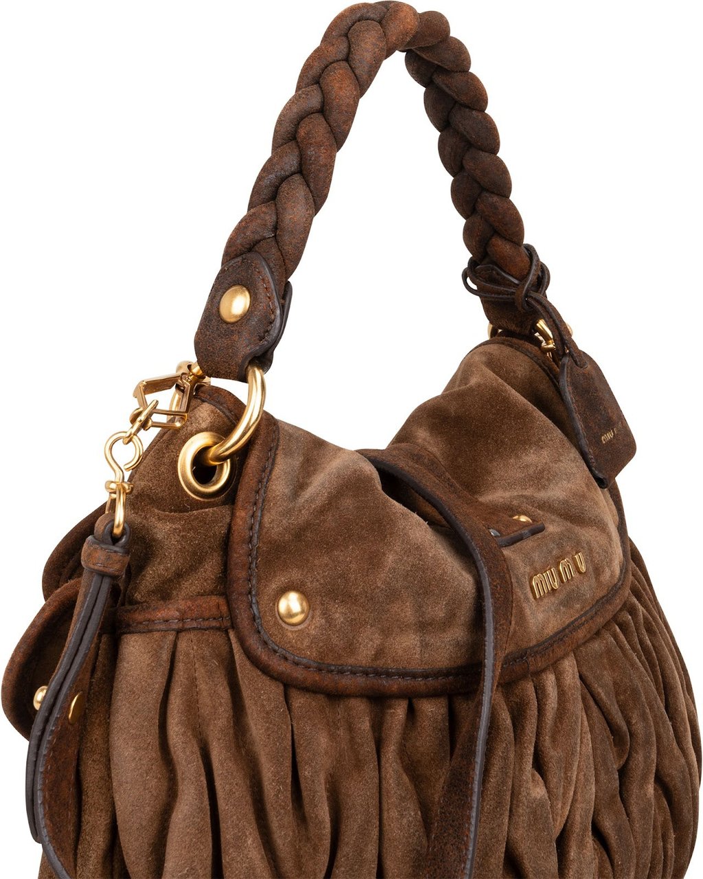 Miu Miu Brown Suede Leather Coffer City Handbag Bruin