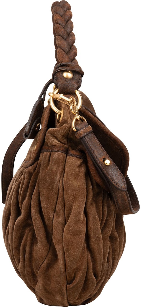 Miu Miu Brown Suede Leather Coffer City Handbag Bruin