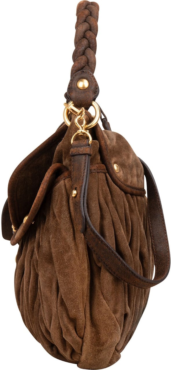 Miu Miu Brown Suede Leather Coffer City Handbag Bruin