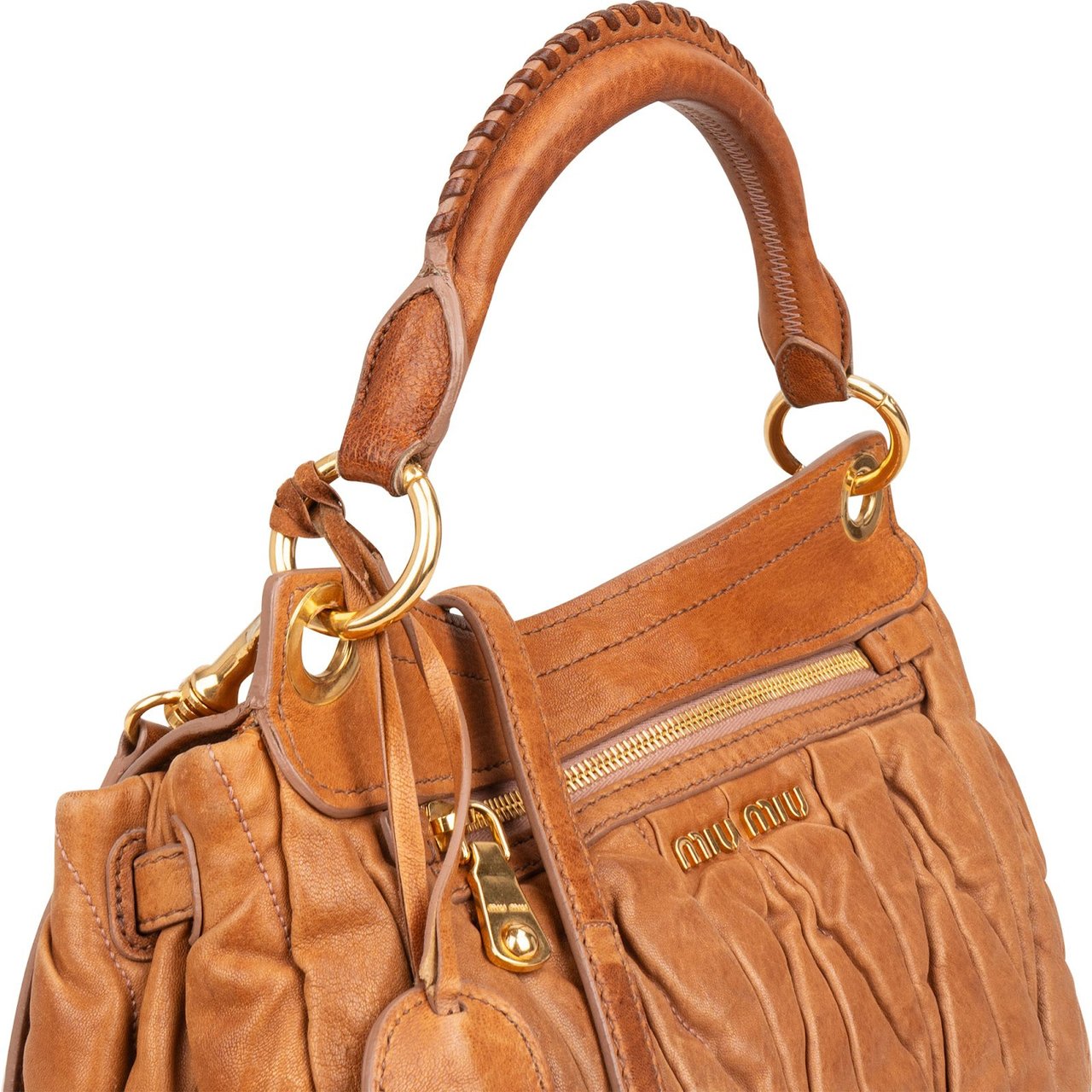 Miu Miu Brown Matelasse Leather Coffer City Handbag Bruin