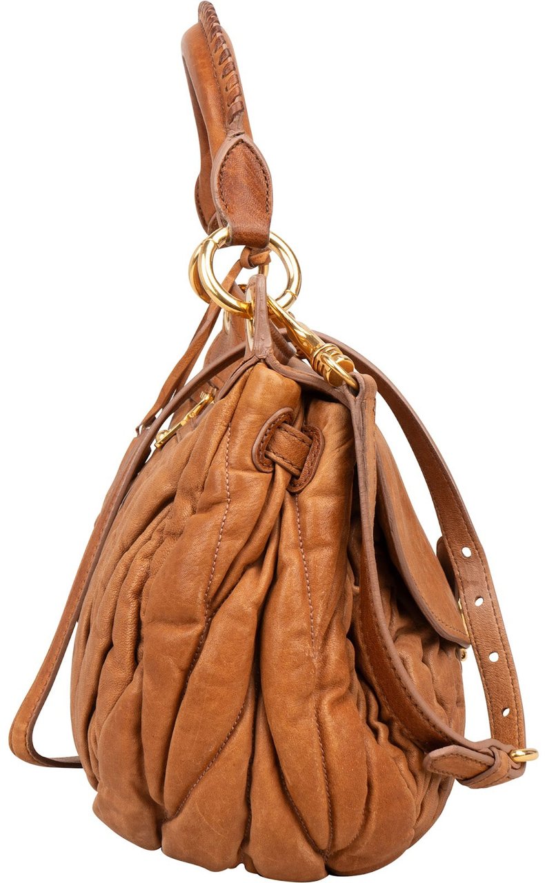 Miu Miu Brown Matelasse Leather Coffer City Handbag Bruin