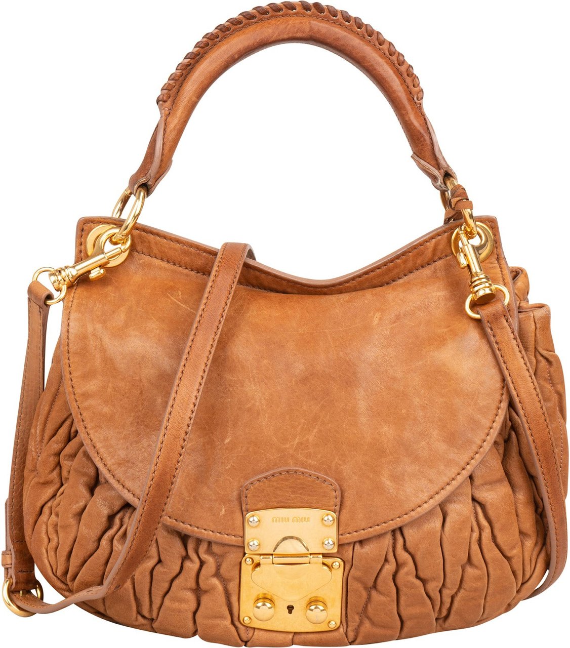 Miu Miu Brown Matelasse Leather Coffer City Handbag Bruin