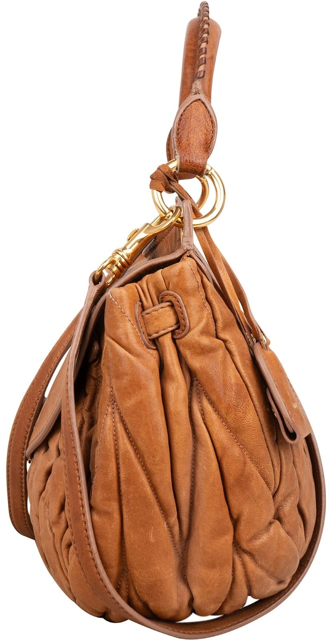 Miu Miu Brown Matelasse Leather Coffer City Handbag Bruin