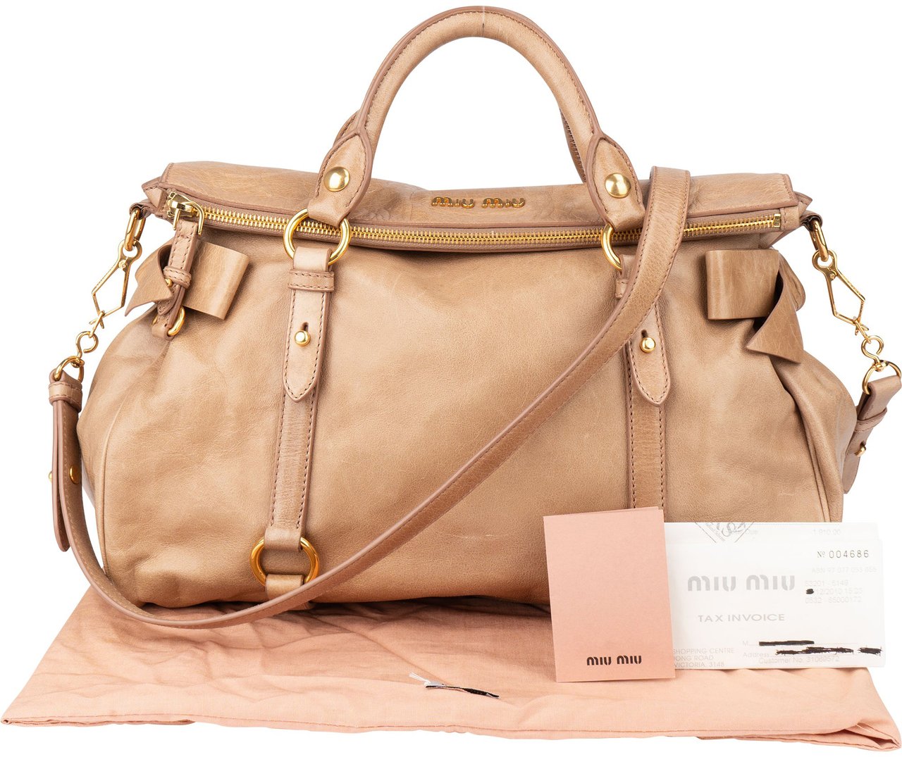 Miu Miu Miu Miu Leather City Handbag Beige