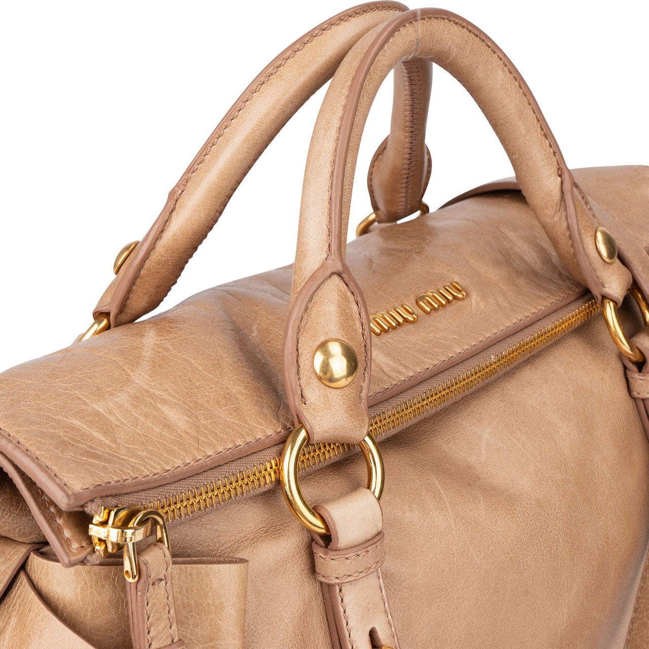 Miu Miu Miu Miu Leather City Handbag Beige