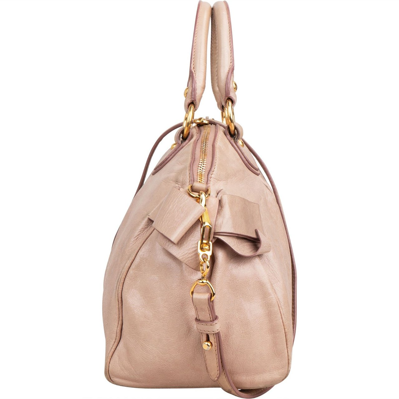 Miu Miu Vitello Lux Leather Bow Handbag Roze