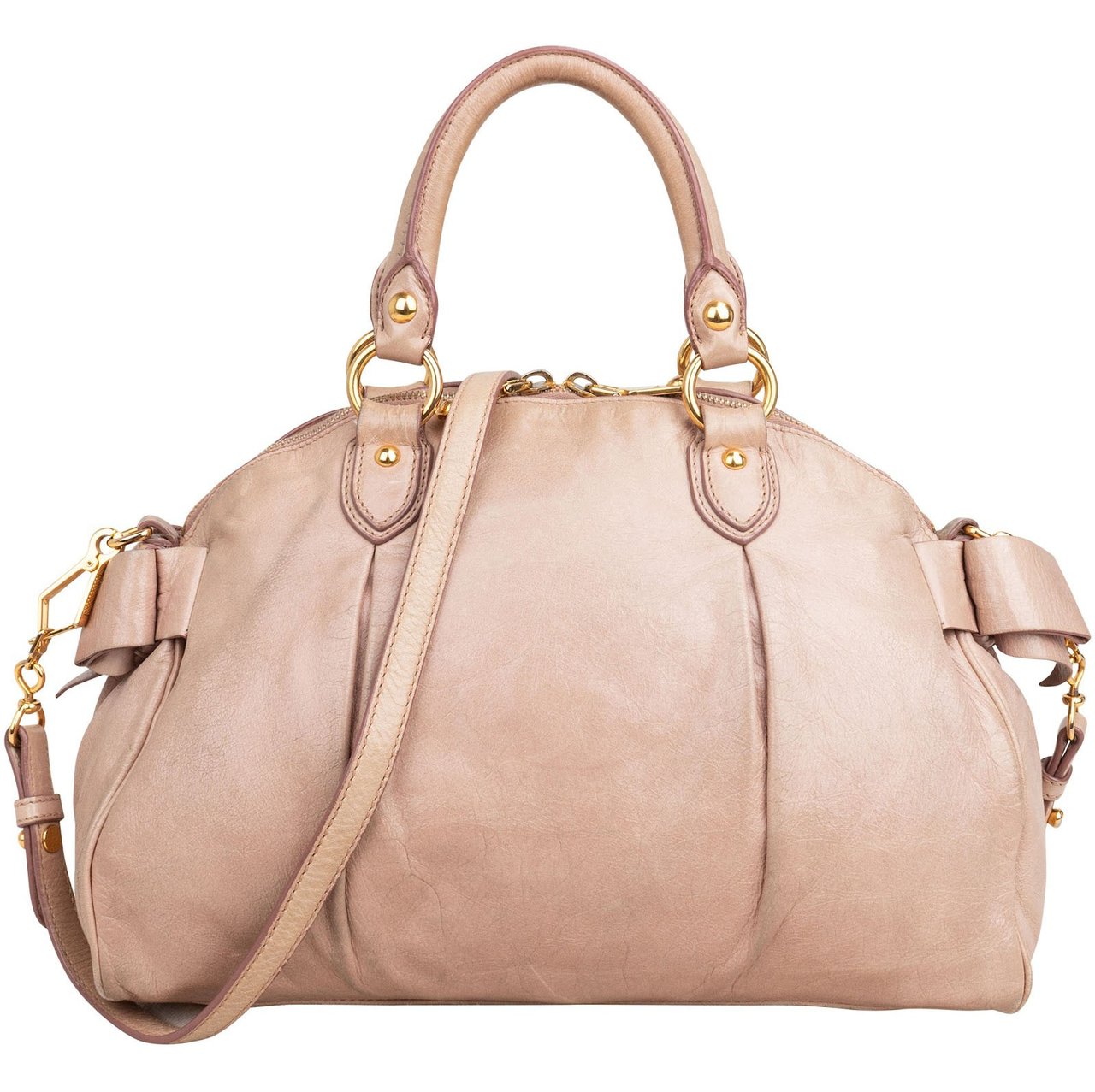Miu Miu Vitello Lux Leather Bow Handbag Roze