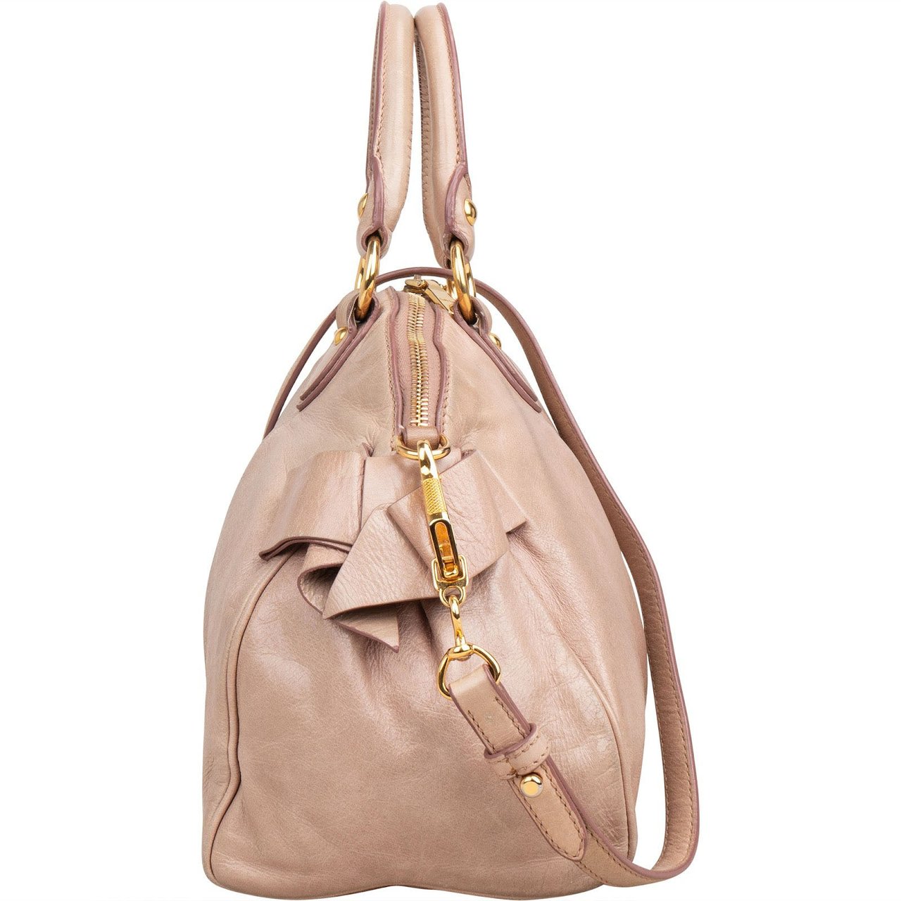 Miu Miu Vitello Lux Leather Bow Handbag Roze