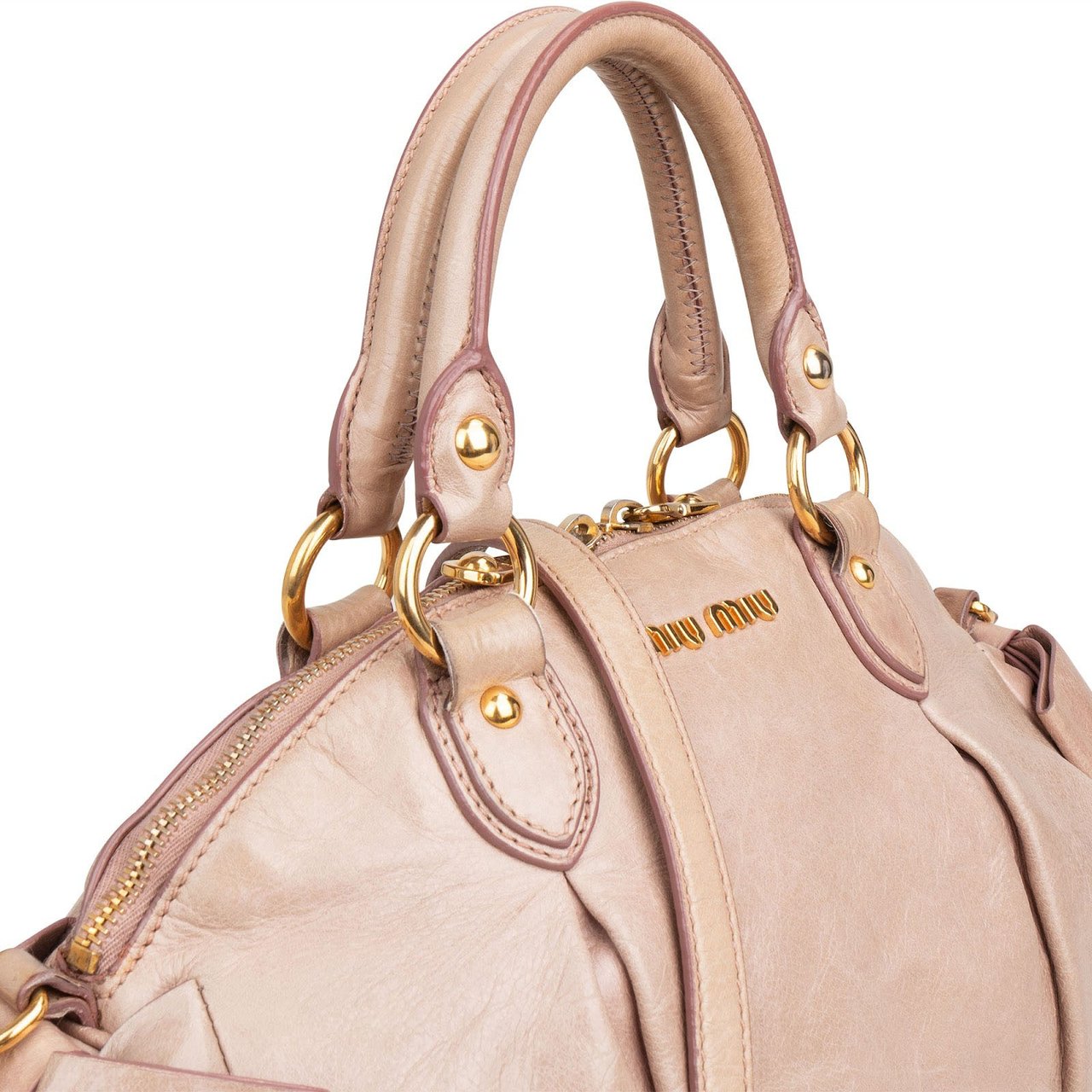 Miu Miu Vitello Lux Leather Bow Handbag Roze