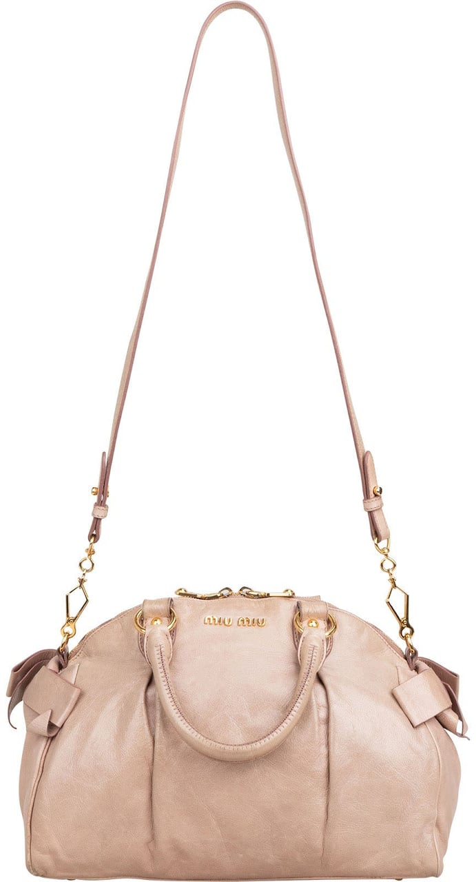 Miu Miu Vitello Lux Leather Bow Handbag Roze