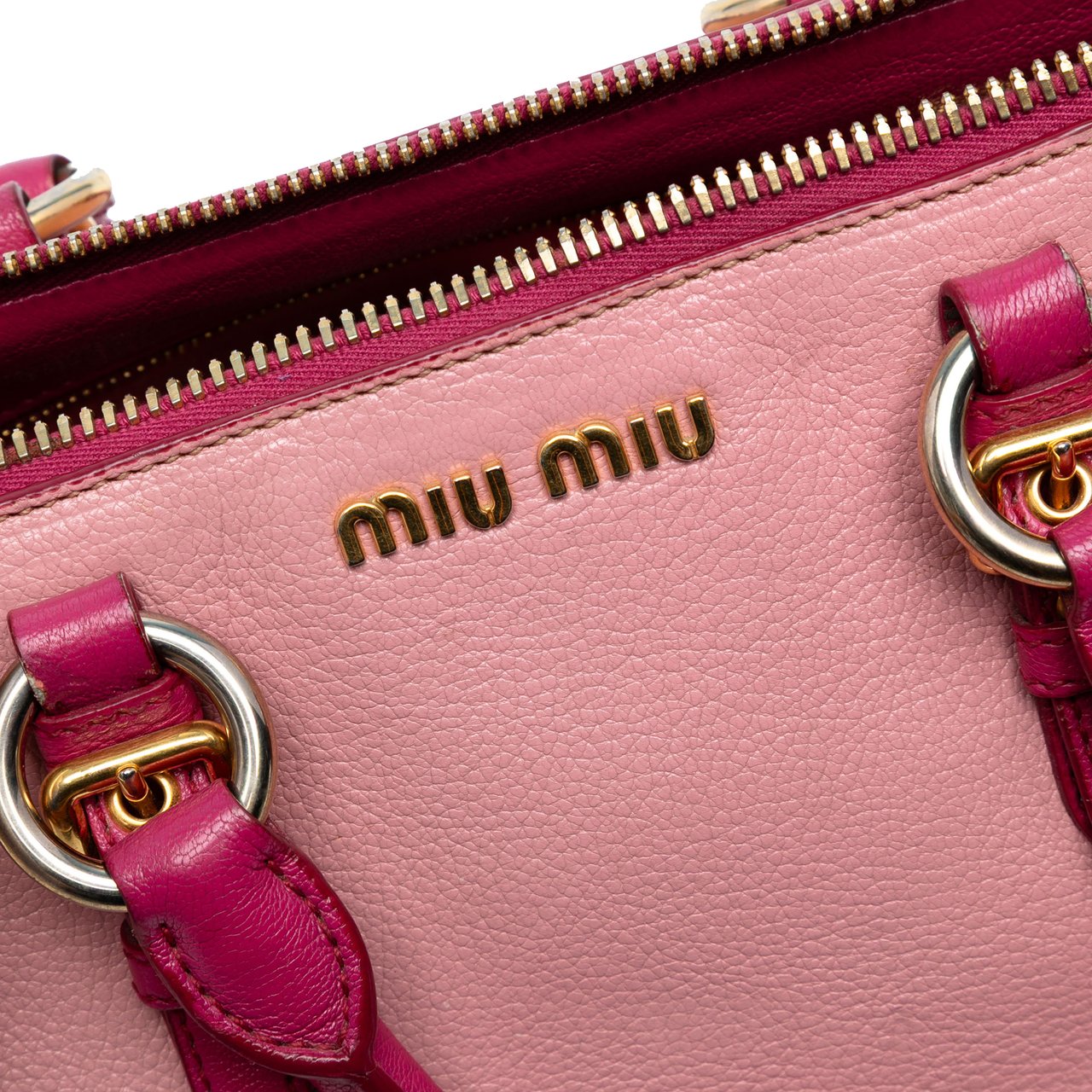 Miu Miu Bicolor Goatskin Madras Bowler Bag Roze