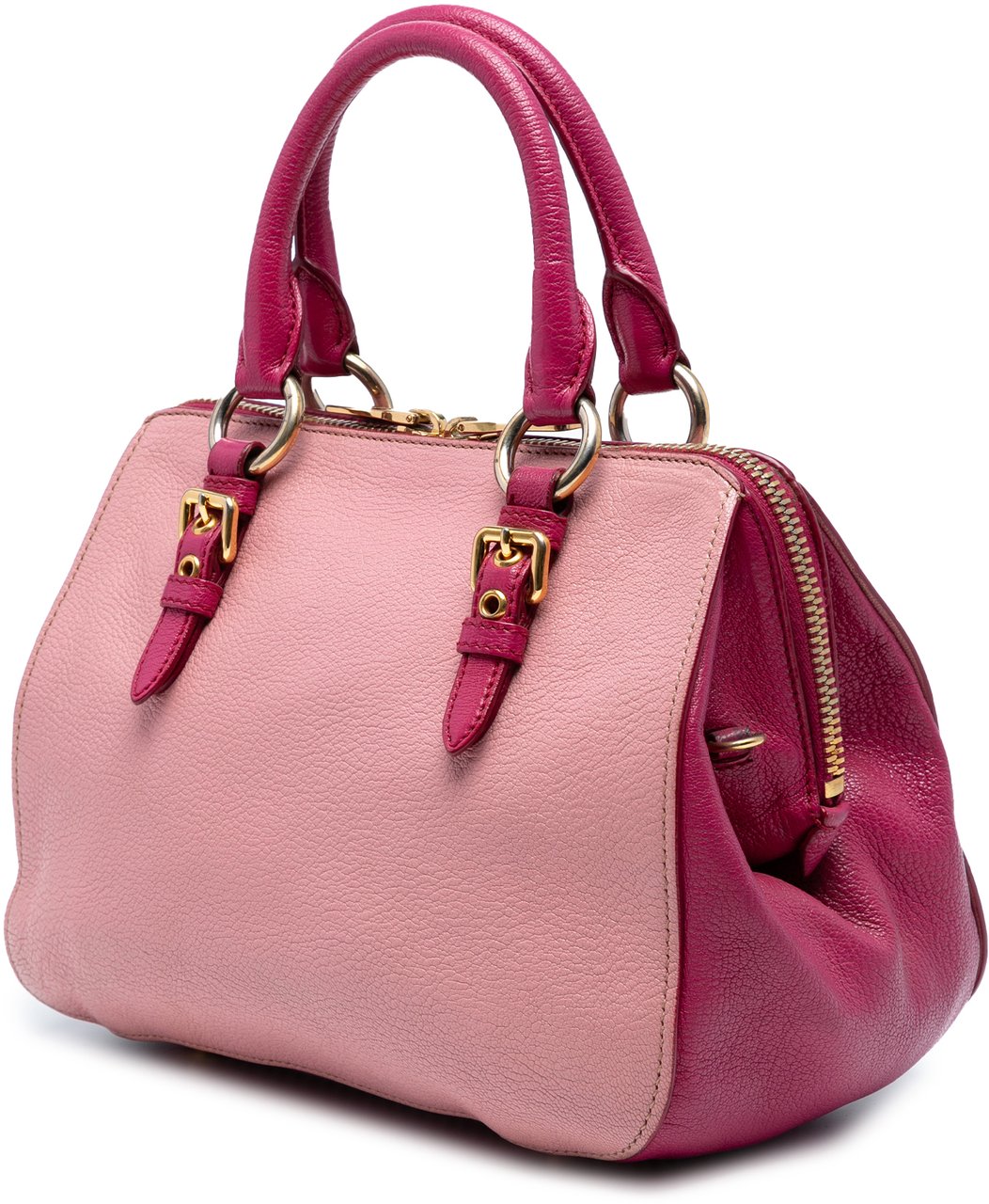 Miu Miu Bicolor Goatskin Madras Bowler Bag Roze