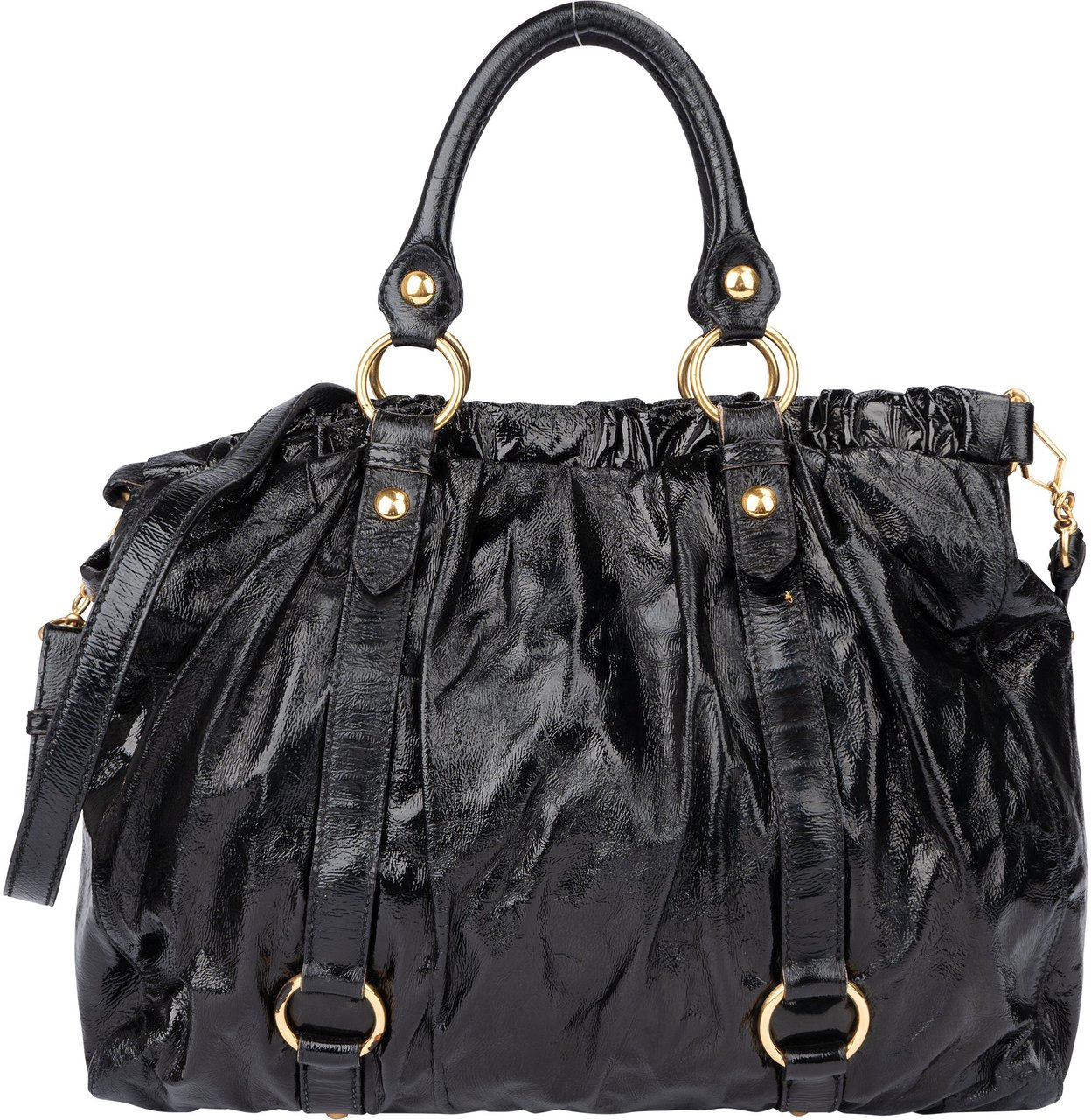 Miu Miu Miu Miu Black Patent Leather City Handbag Zwart