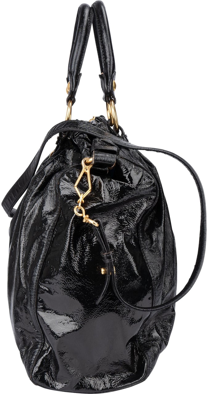 Miu Miu Miu Miu Black Patent Leather City Handbag Zwart