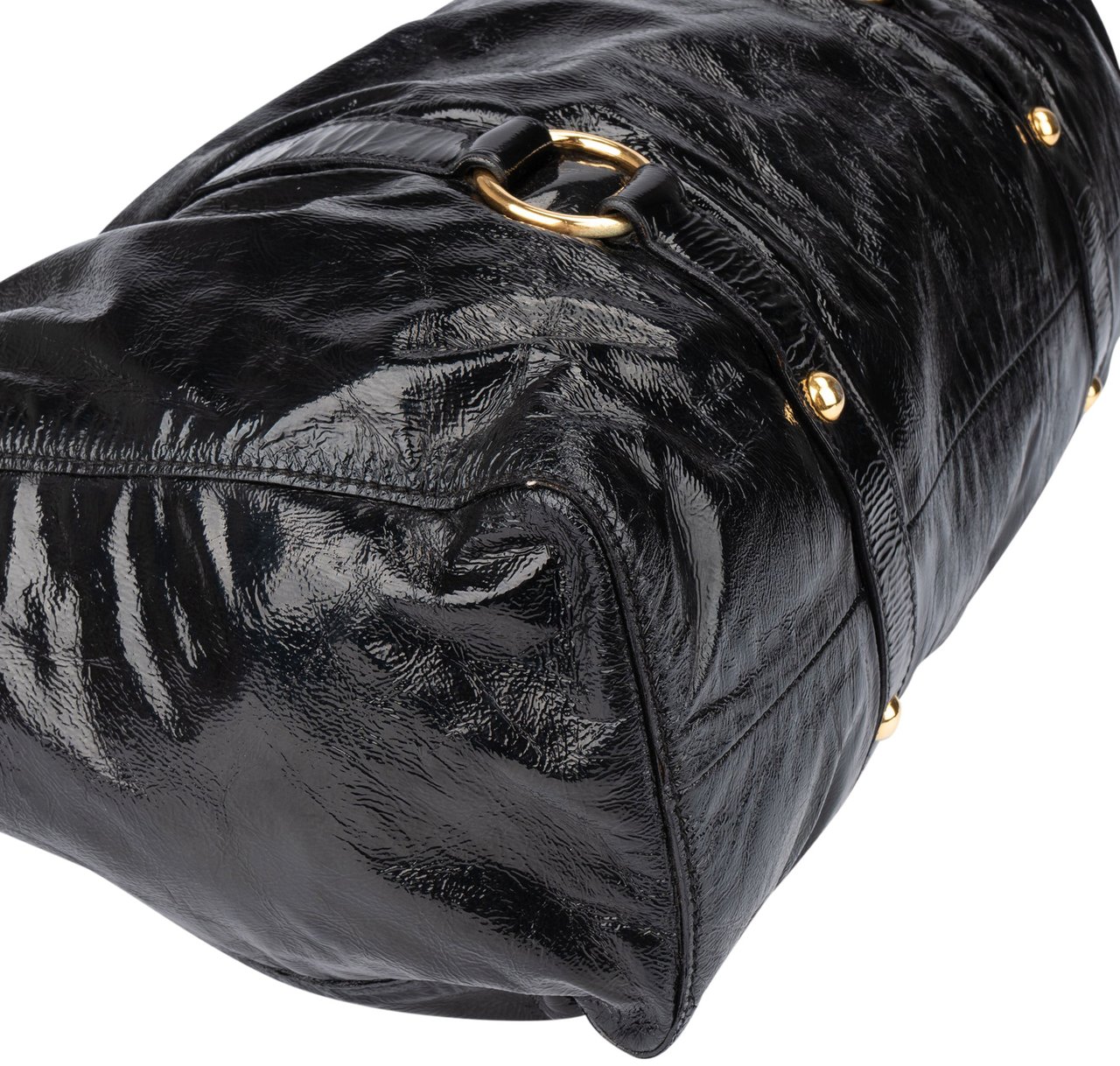 Miu Miu Miu Miu Black Patent Leather City Handbag Zwart