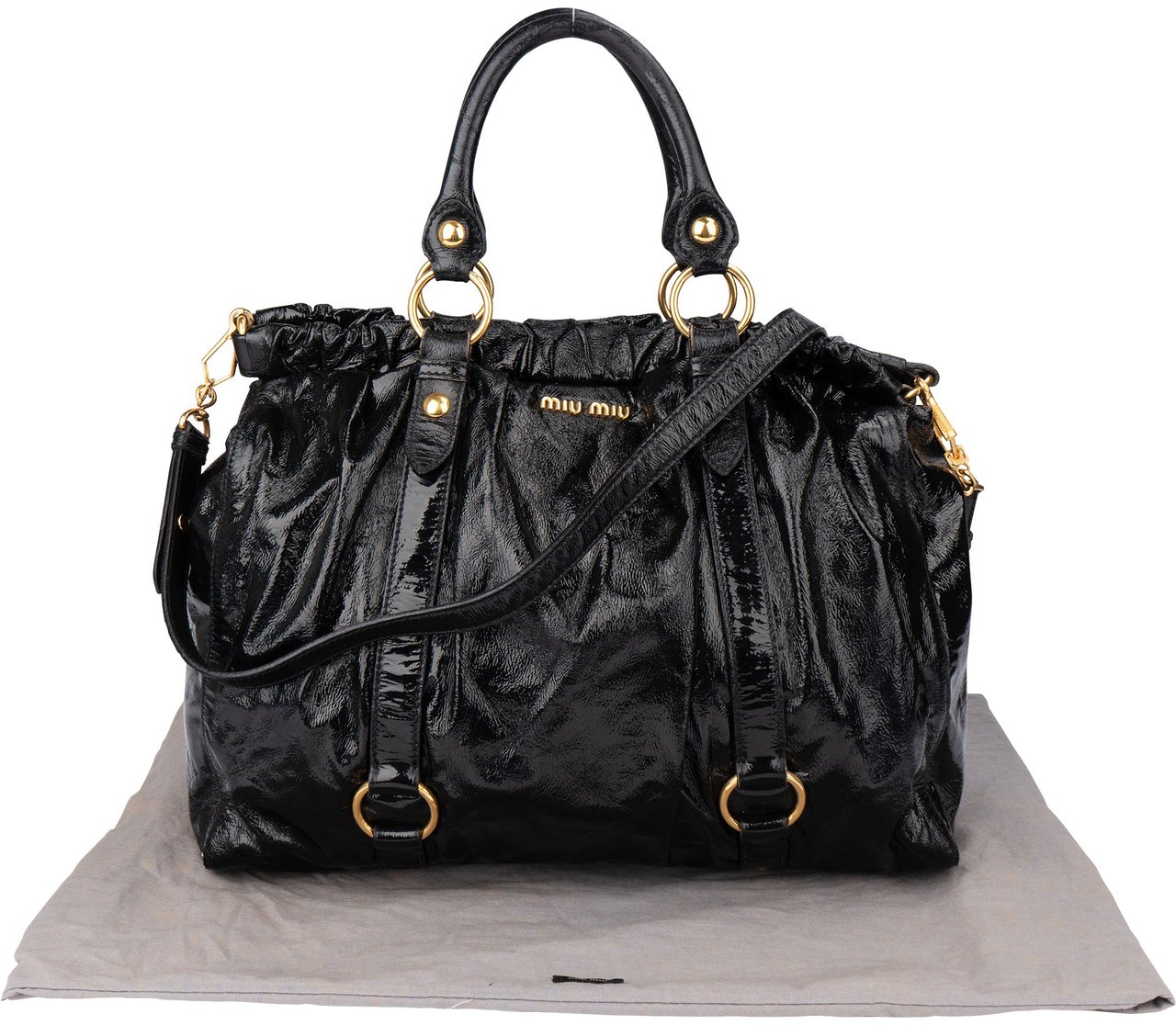 Miu Miu Miu Miu Black Patent Leather City Handbag Zwart