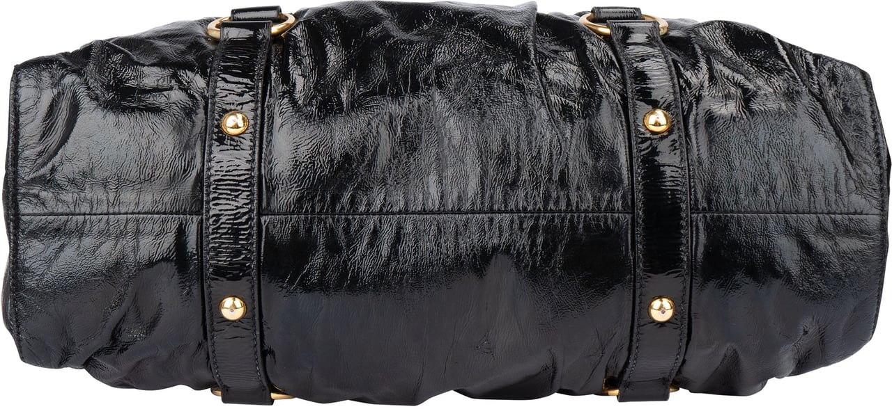 Miu Miu Miu Miu Black Patent Leather City Handbag Zwart